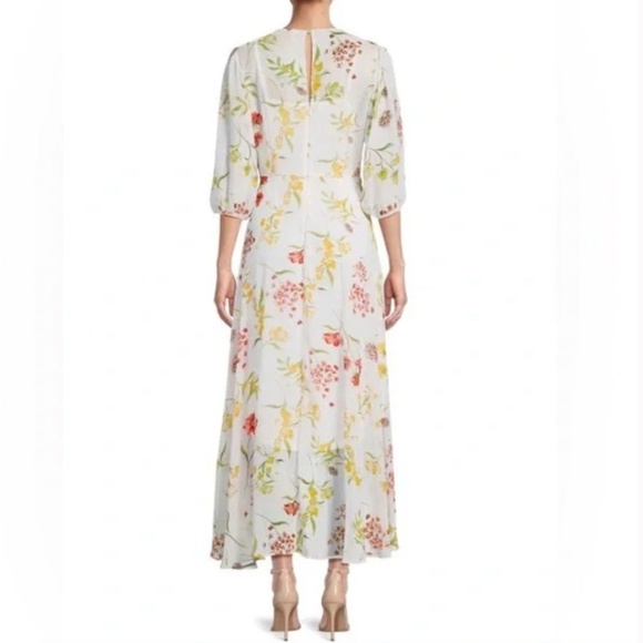 NWT Calvin Klein Puff Sleeve V-Neck Floral Ruffle Overlap Dress SIZE 10 - Picture 4 of 11